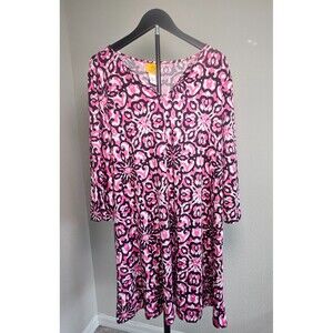 Ruby Rd Women’s XL Pink Black Geometric Floral Print Dress